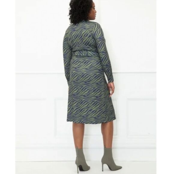 NWT Eloquii Elements Midi Shirtdress Green Blue Zebra Stripe Plus Size 18 - Picture 2 of 9